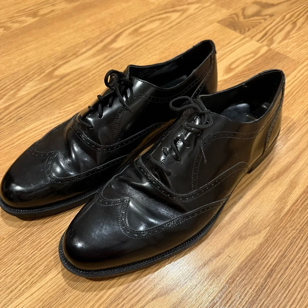 San Remo Black Leather Wing Tips Lace Up Dress Shoes 12M‎ Made in Italy